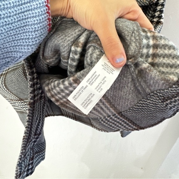 Black Tape Shacket Houndstooth Plaid Pattern Shirt Jacket Pocket Size S - Picture 7 of 7